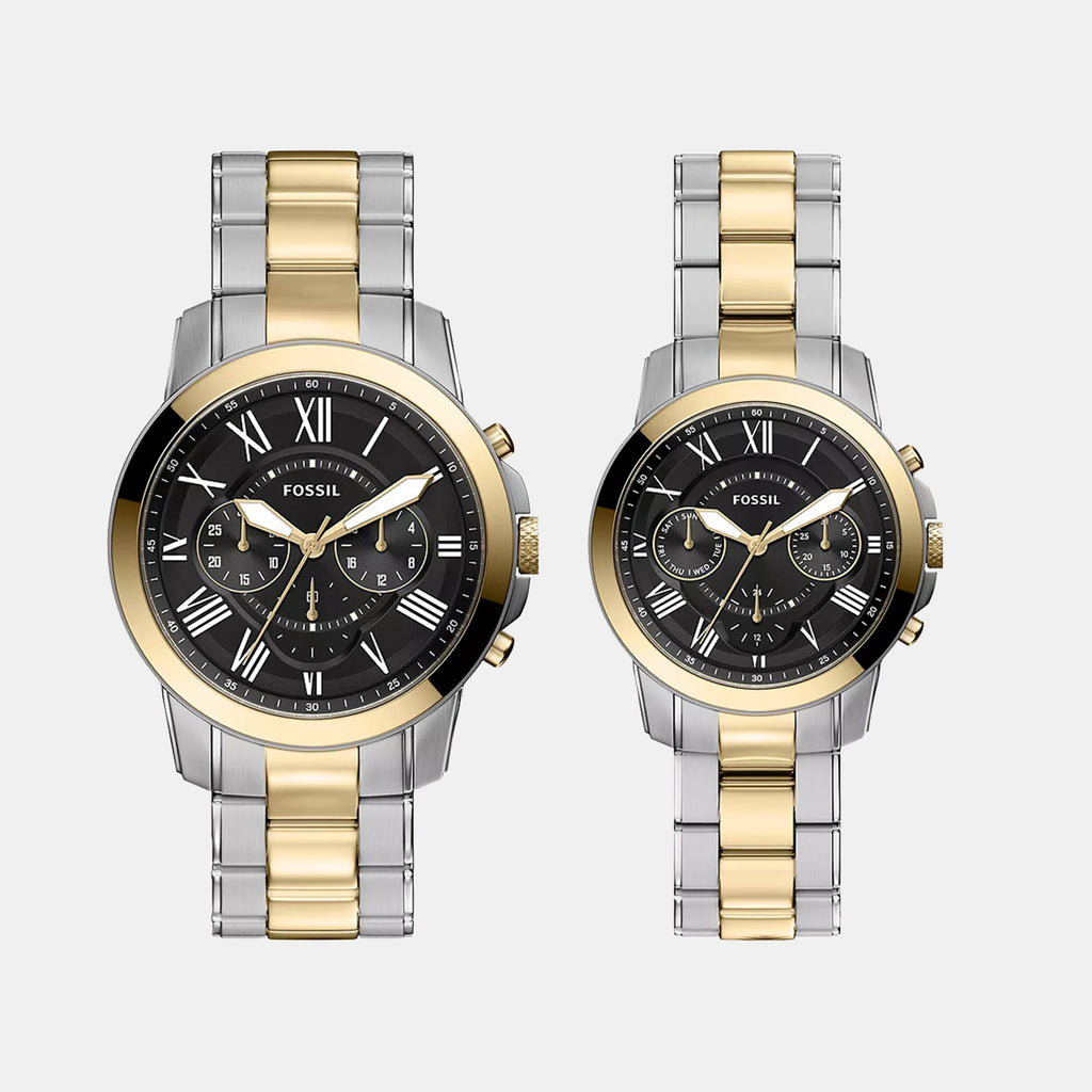Grant Couple Quartz Black Dial Chronograph Stainless Steel Watch FS6202SET
