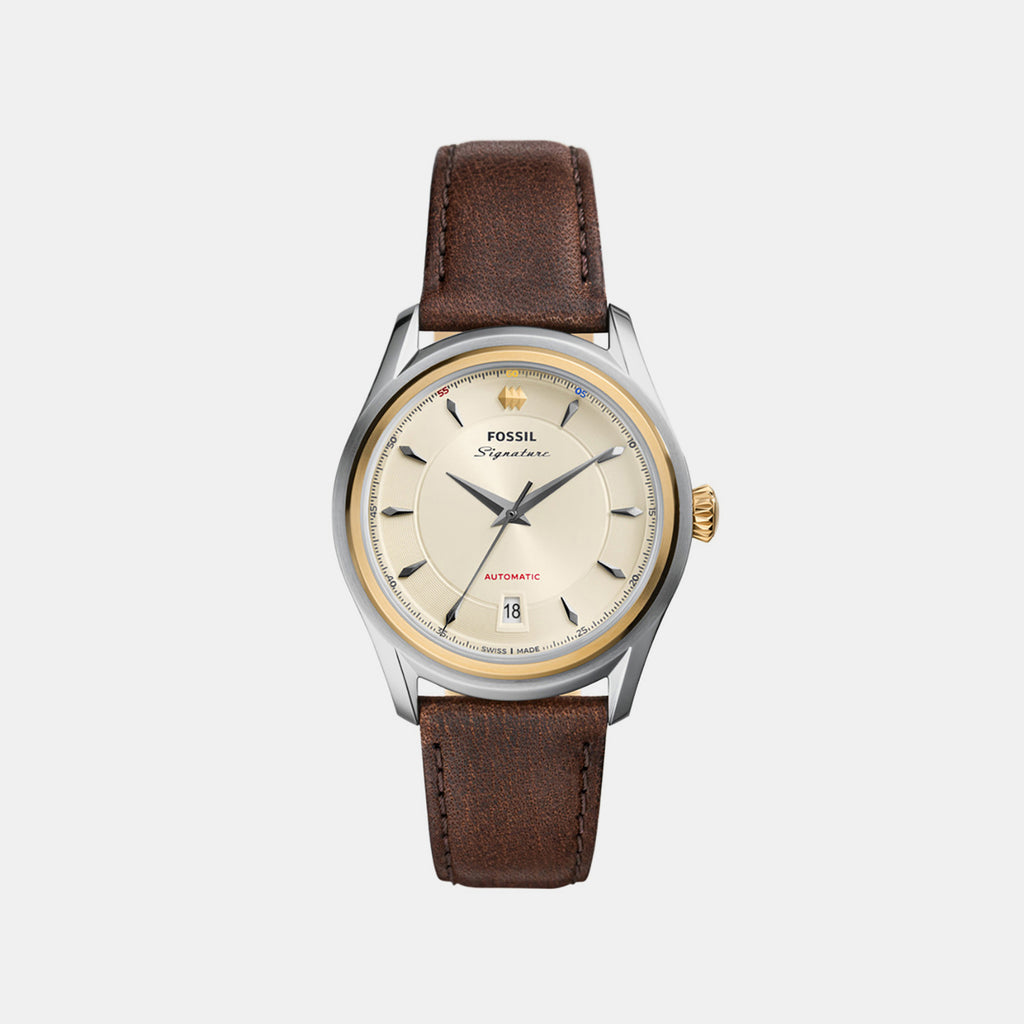 Signature Men Automatic Cream Dial Analog Leather Watch FSI1001