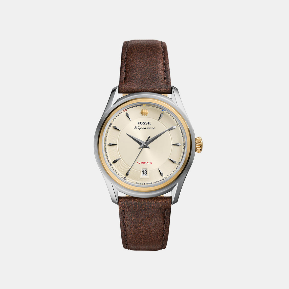 Signature Men Automatic Cream Dial Analog Leather Watch FSI1001
