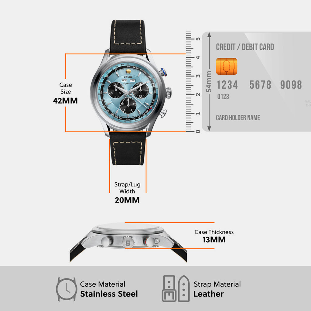 Signature Men Quartz Blue Dial Chronograph Leather Watch FSI2002