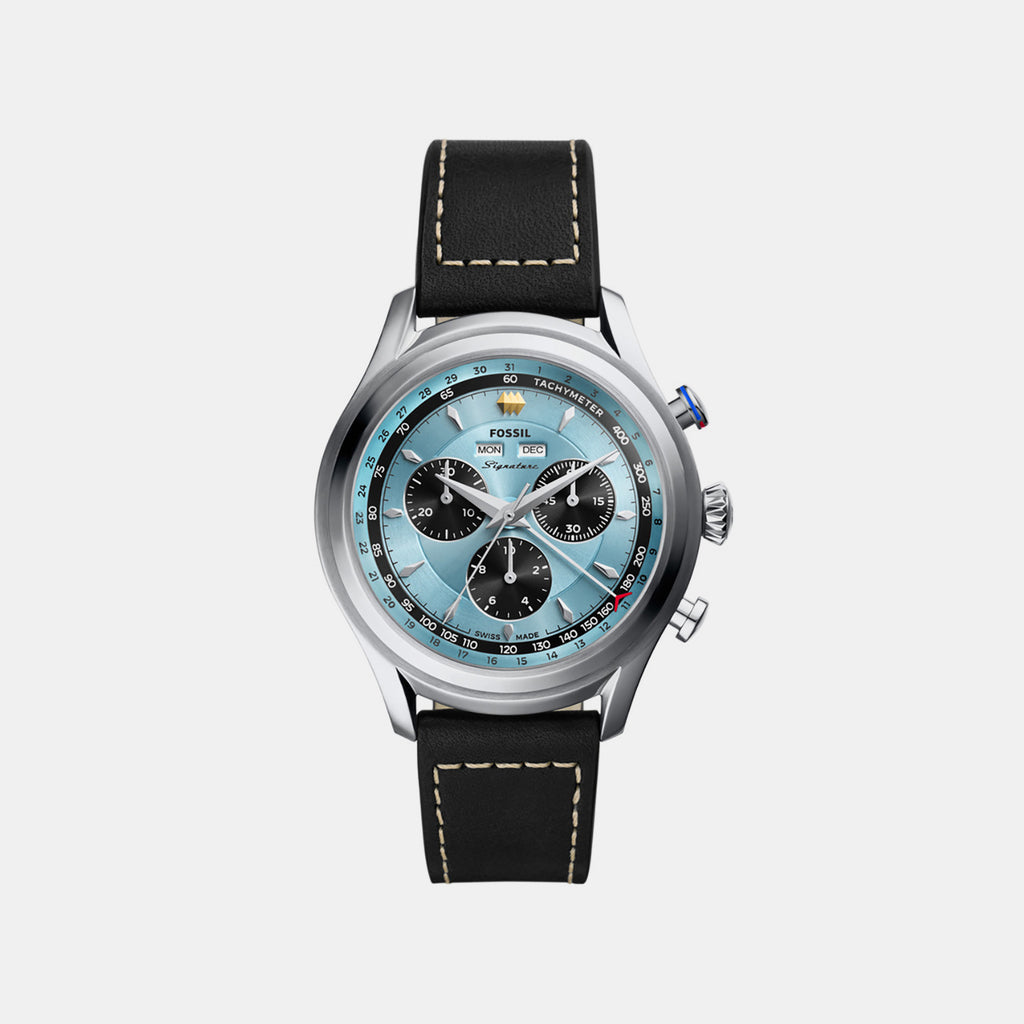 Signature Men Quartz Blue Dial Chronograph Leather Watch FSI2002