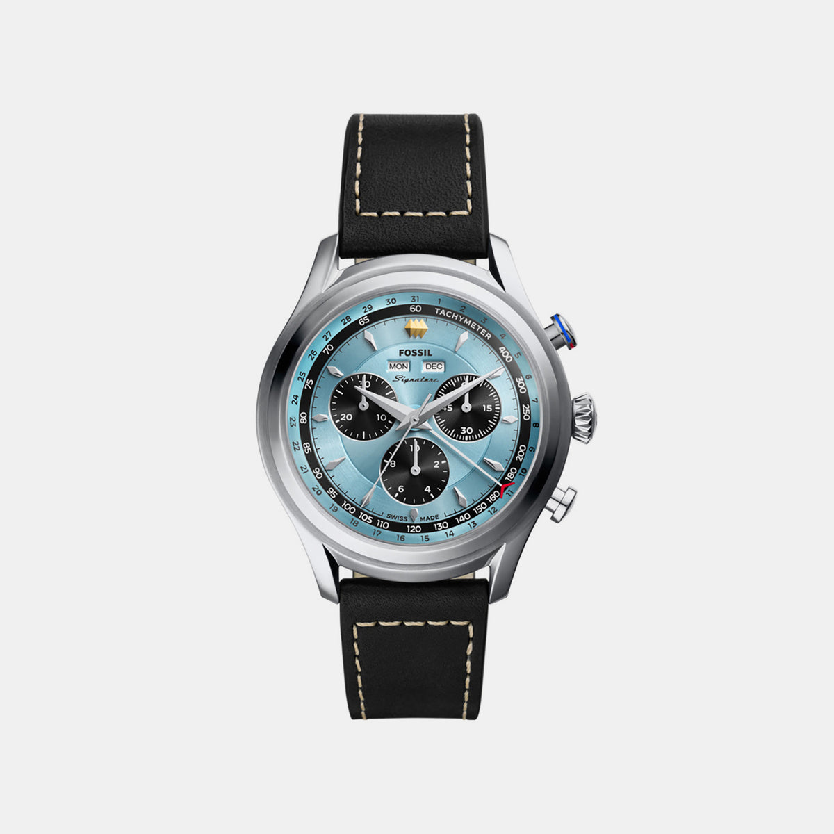 Signature Men Quartz Blue Dial Chronograph Leather Watch FSI2002