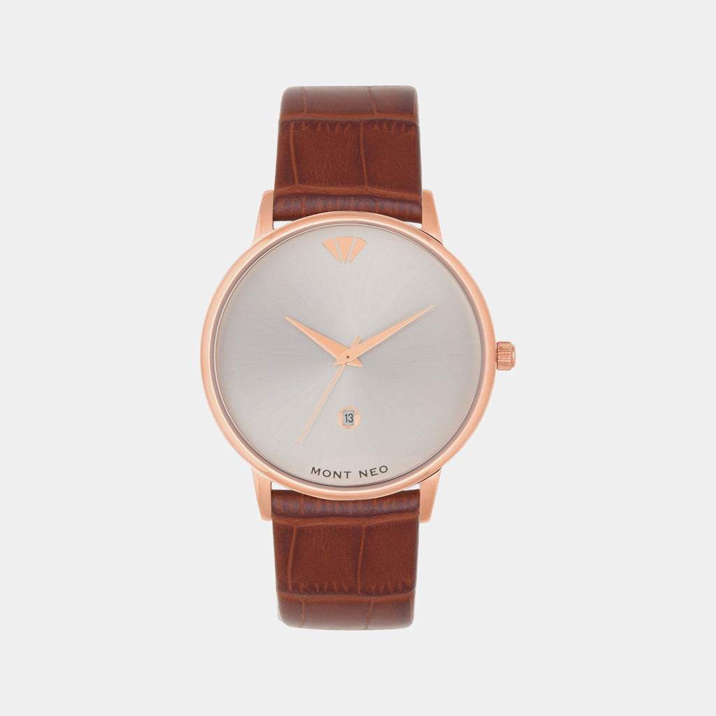 Men Quartz Silver Dial Analog Leather Watch G1034E-L3303