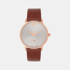 Men Quartz Silver Dial Analog Leather Watch G1034E-L3303