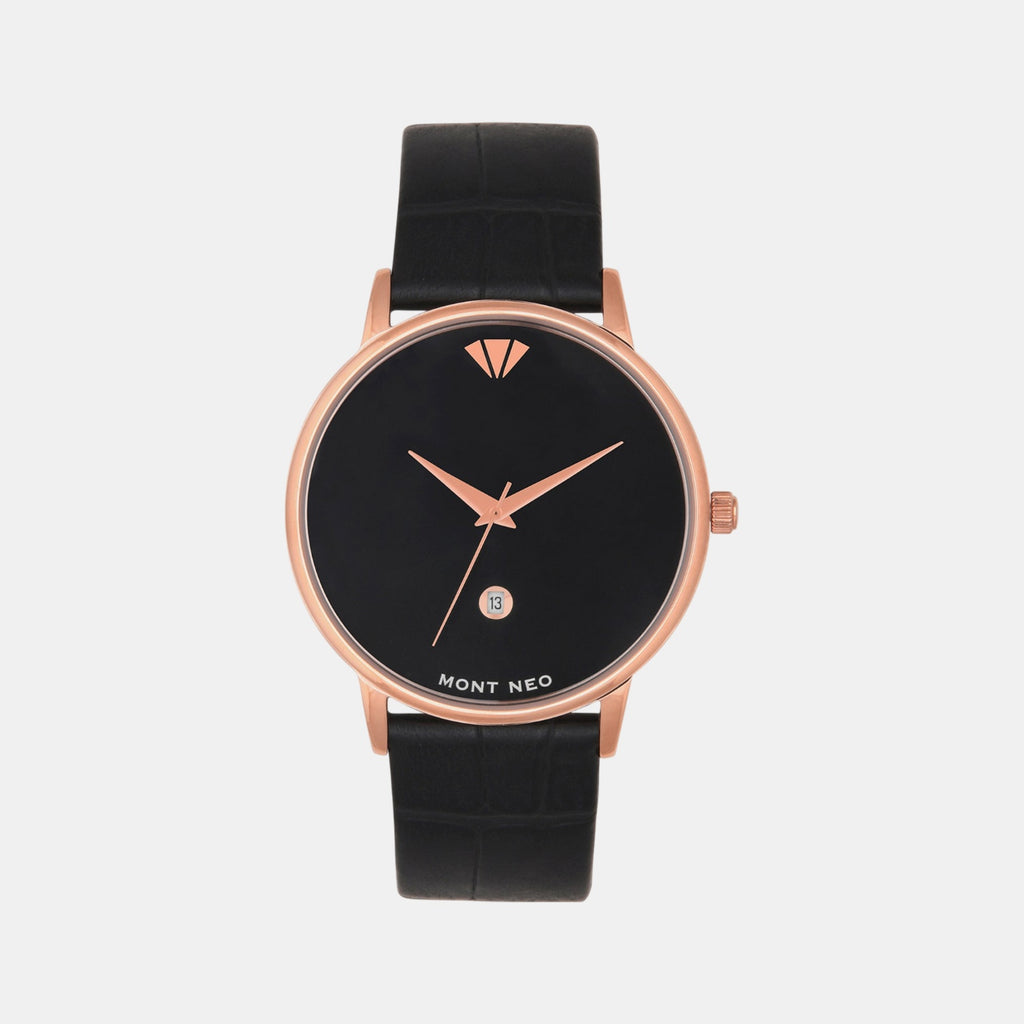 Men Quartz Black Dial Analog Leather Watch G1034E-L3304