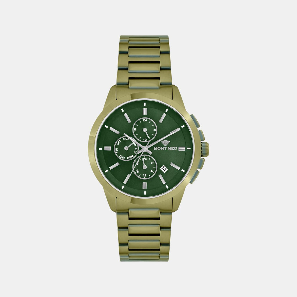 Men Quartz Green Dial Multi-Function Stainless Steel Watch G1051M-M101014