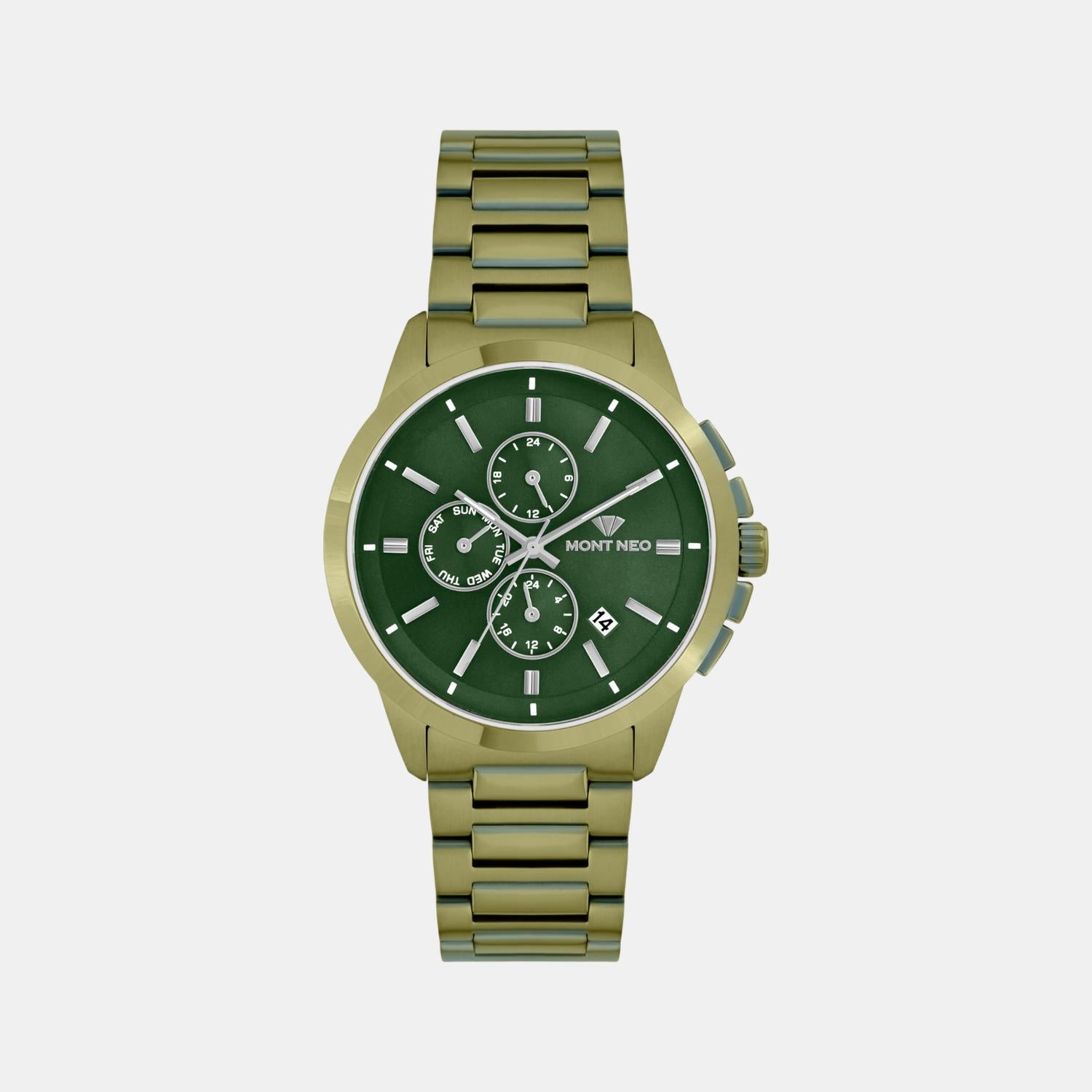 Men Quartz Green Dial Multi-Function Stainless Steel Watch G1051M-M101014