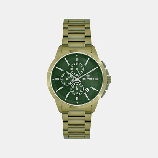 Men Quartz Green Dial Multi-Function Stainless Steel Watch G1051M-M101014