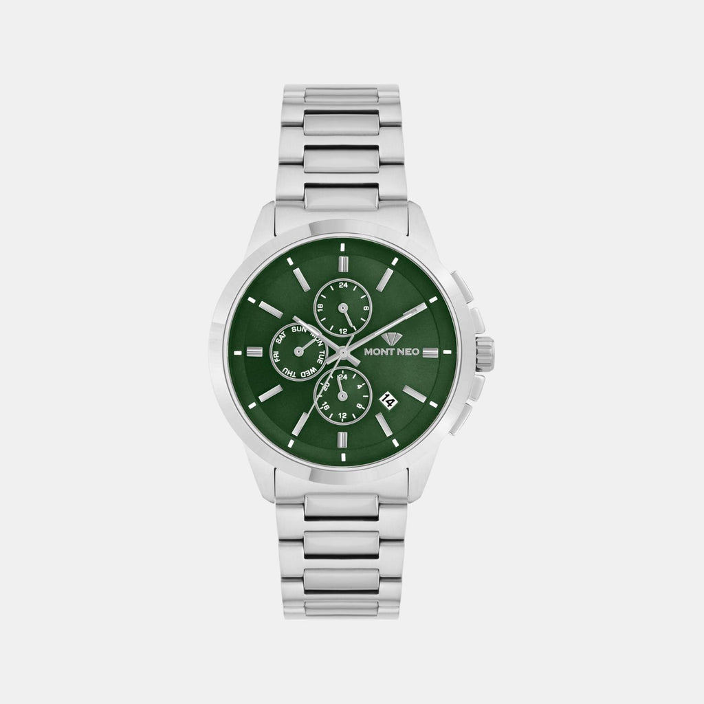 Men Quartz Green Dial Multi-Function Stainless Steel Watch G1051M-M1114