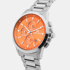 Men Quartz Orange Dial Multi-Function Stainless Steel Watch G1051M-M1119
