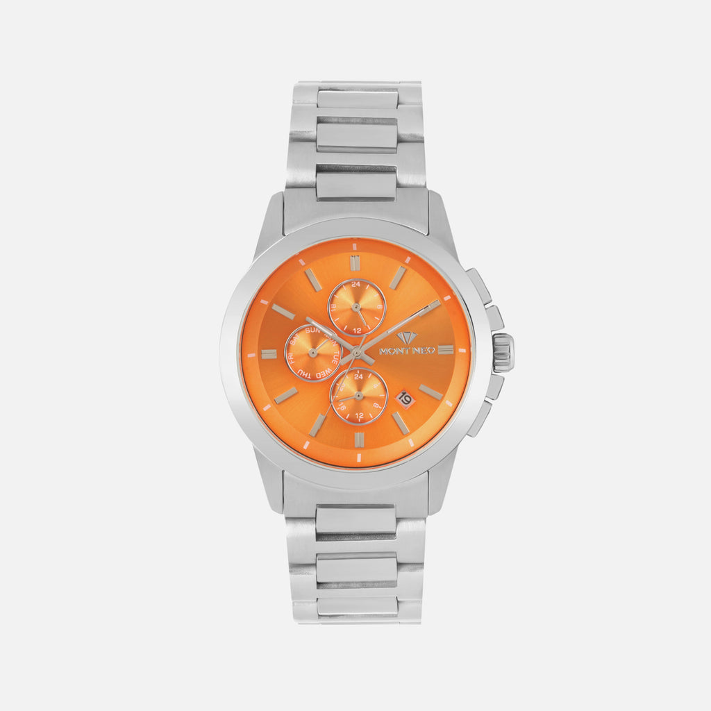 Men Quartz Orange Dial Analog Stainless Steel Watch G1051M-M1119