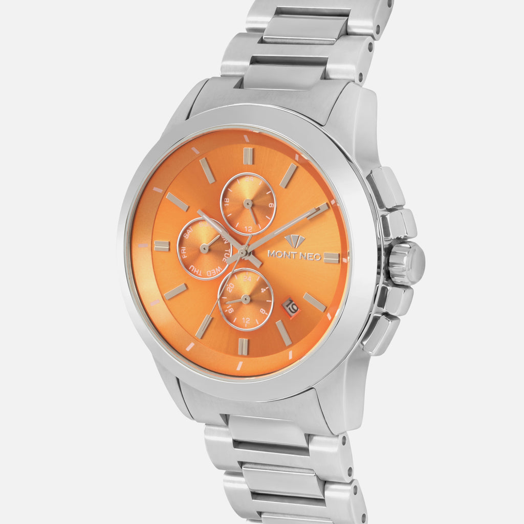 Men Quartz Orange Dial Analog Stainless Steel Watch G1051M-M1119