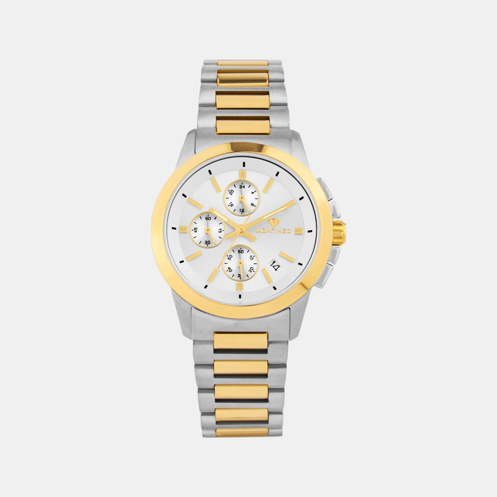 Men Quartz Silver Dial Multi-Function Stainless Steel Watch G1051M-M1203