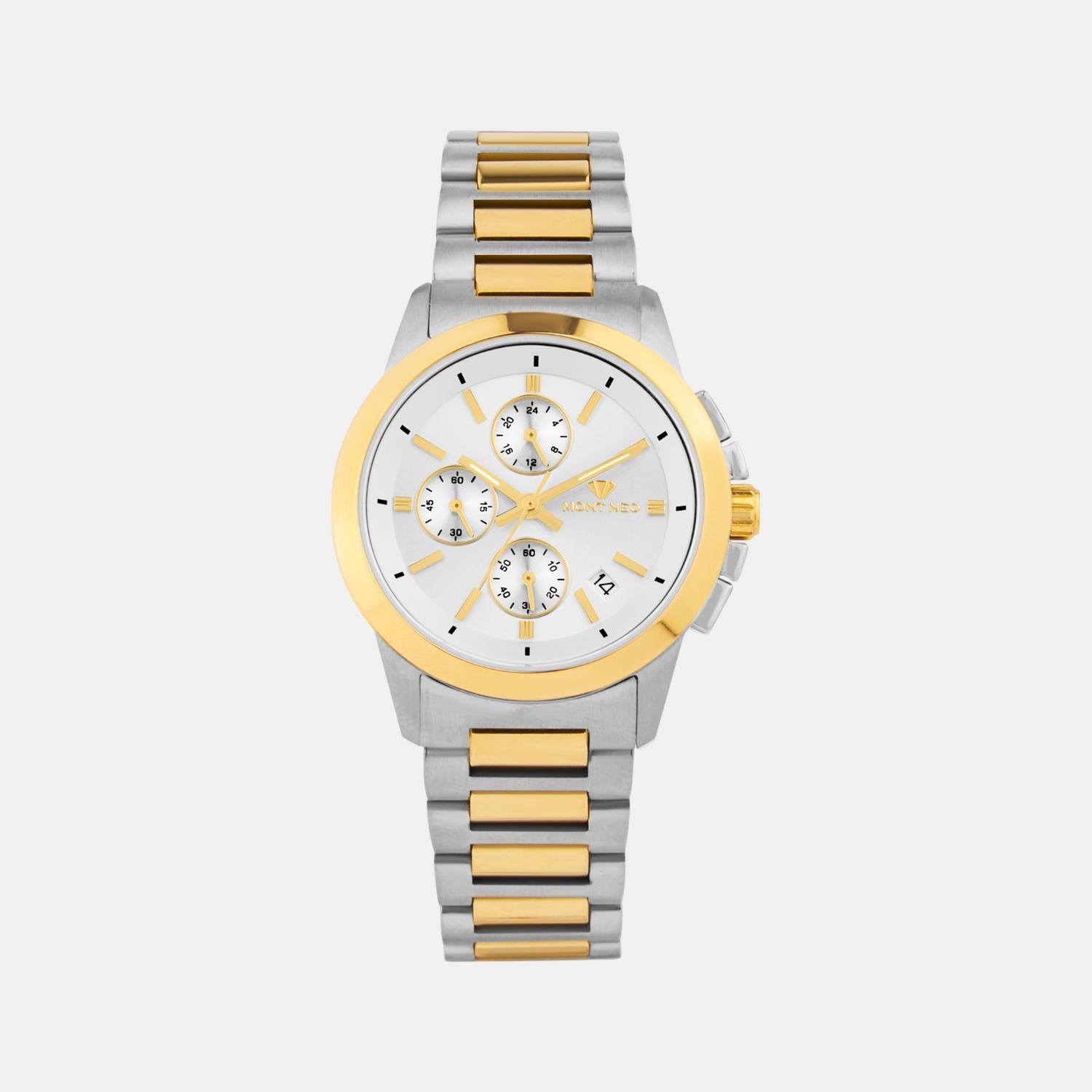 Men Quartz Silver Dial Multi-Function Stainless Steel Watch G1051M-M1203