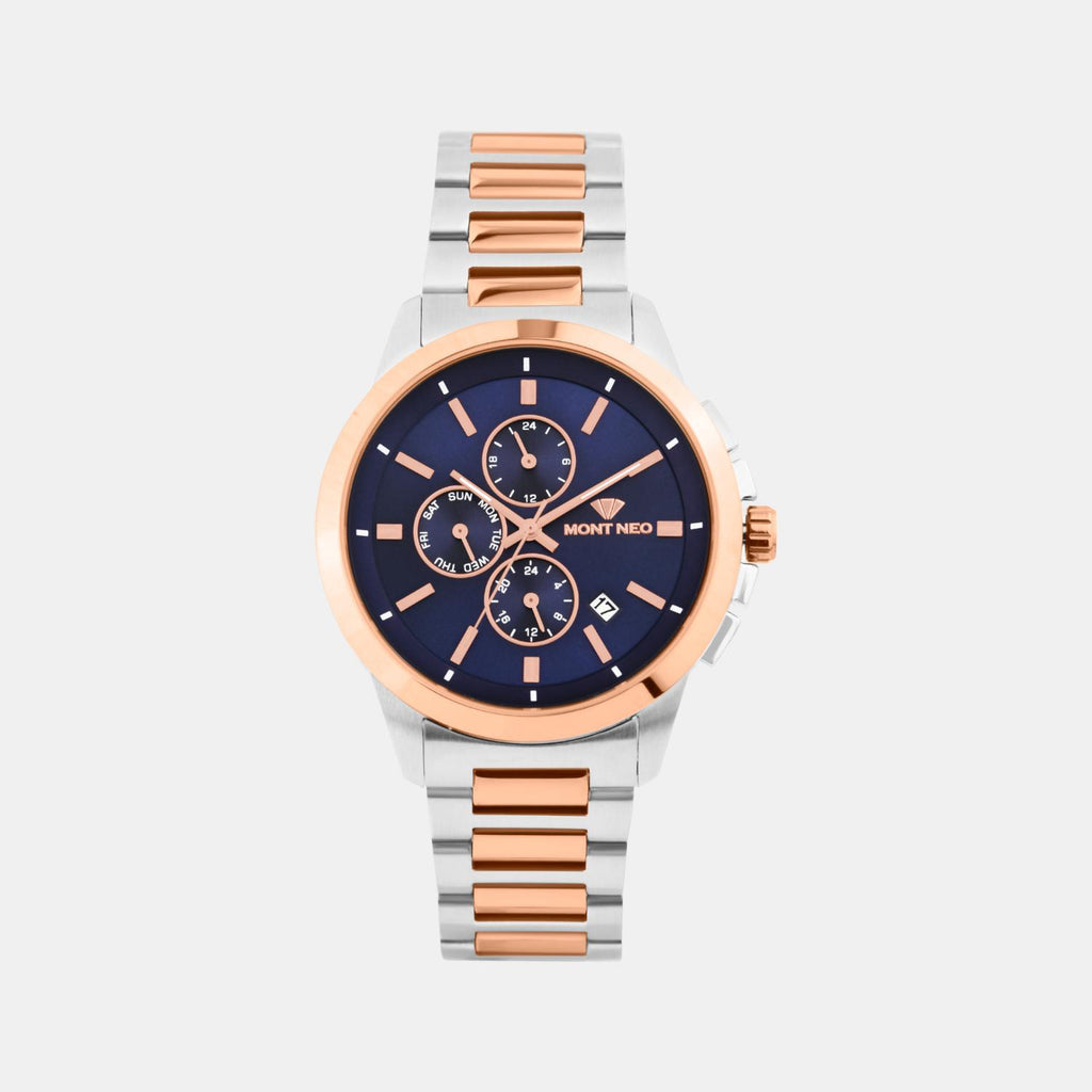 Men Quartz Blue Dial Multi-Function Stainless Steel Watch G1051M-M1305