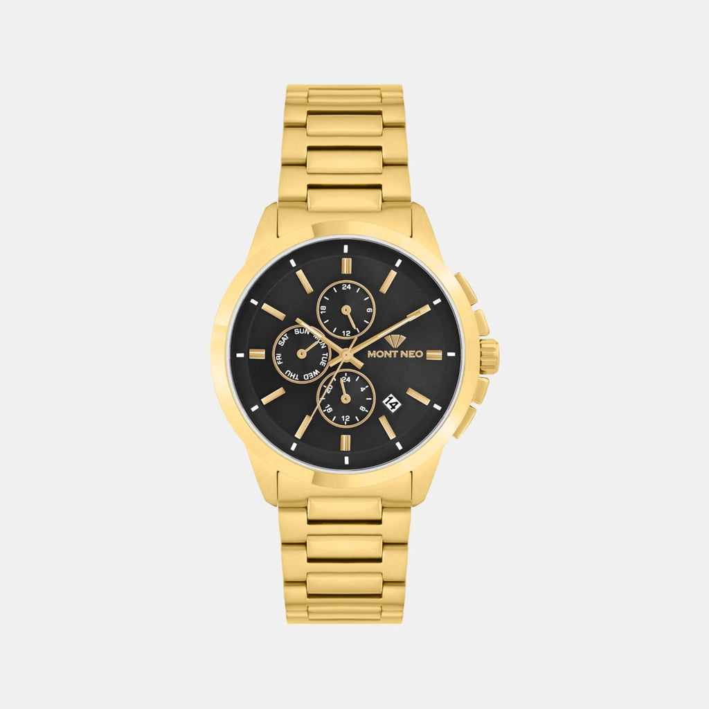 Men Quartz Black Dial Multi-Function Stainless Steel Watch G1051M-M2204