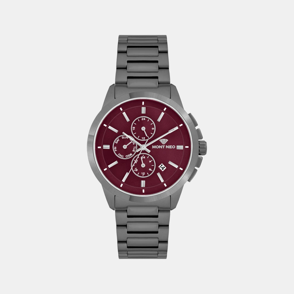 Men Quartz Red Dial Multi-Function Stainless Steel Watch G1051M-M8812