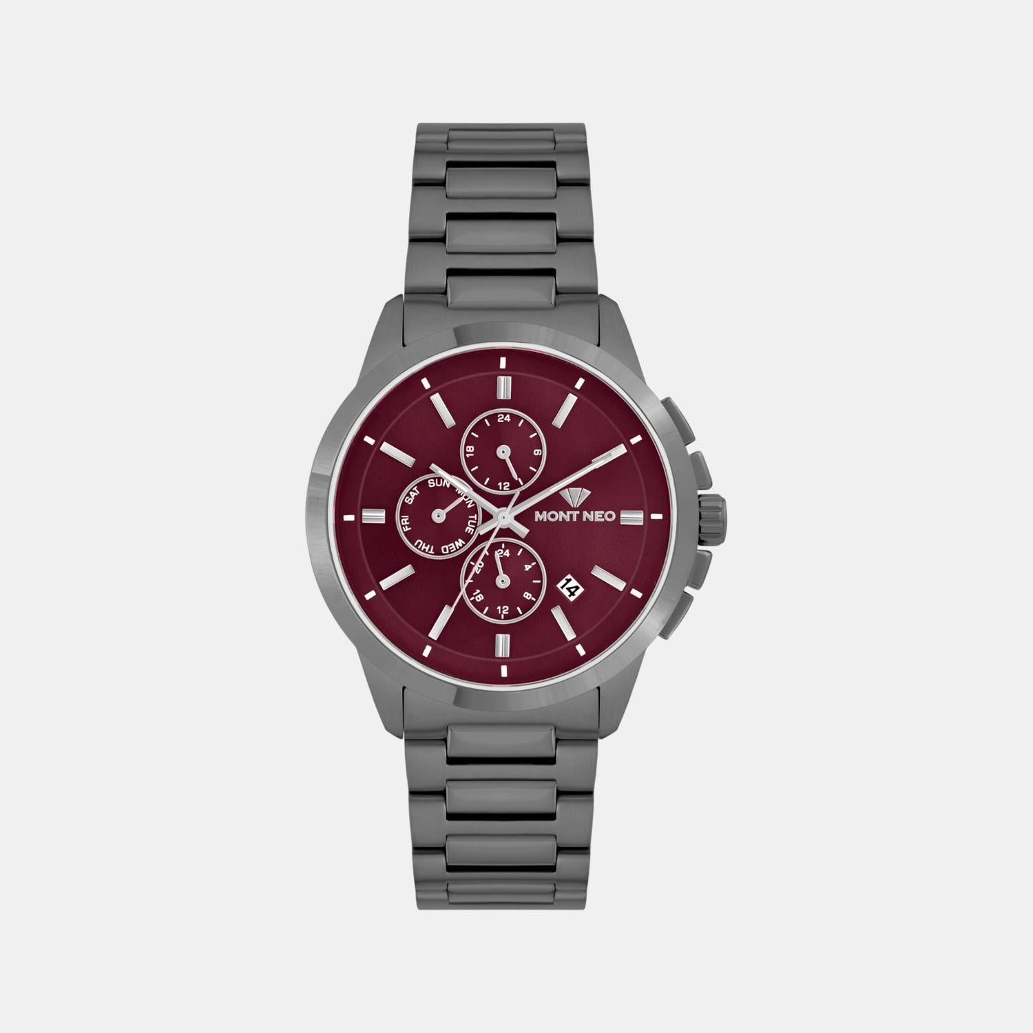 Men Quartz Red Dial Multi-Function Stainless Steel Watch G1051M-M8812