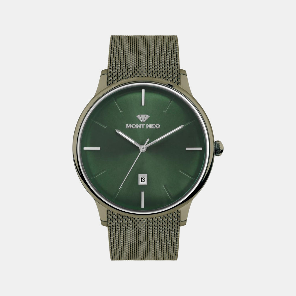 Men Quartz Green Dial Analog Mesh Watch G1052E-B101014