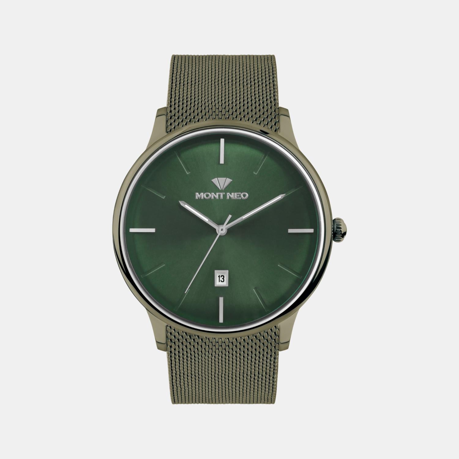 Men Quartz Green Dial Analog Mesh Watch G1052E-B101014
