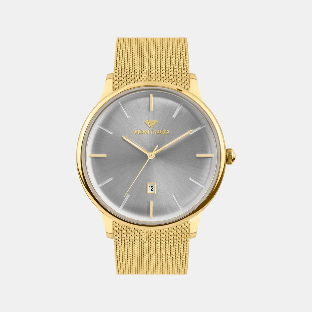 Men Quartz Silver Dial Analog Mesh Watch G1052E-B2203