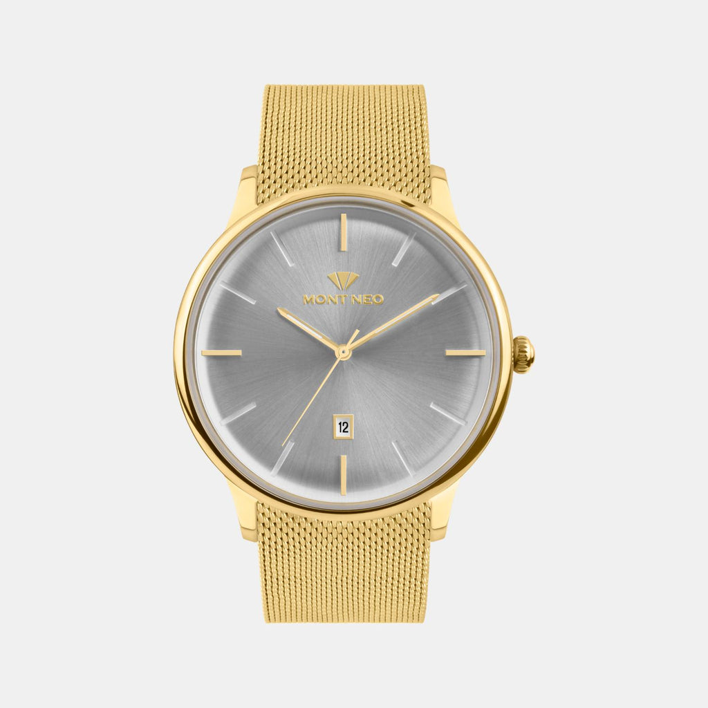 Men Quartz Silver Dial Analog Mesh Watch G1052E-B2203