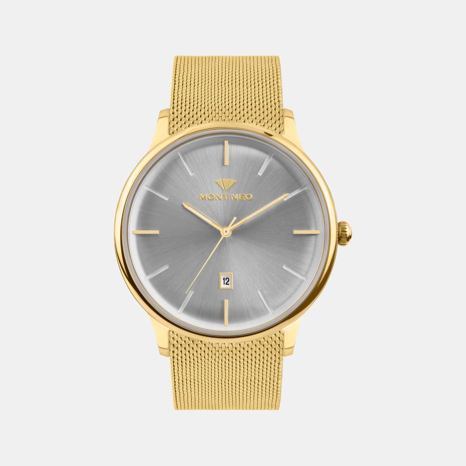 Men Quartz Silver Dial Analog Mesh Watch G1052E-B2203