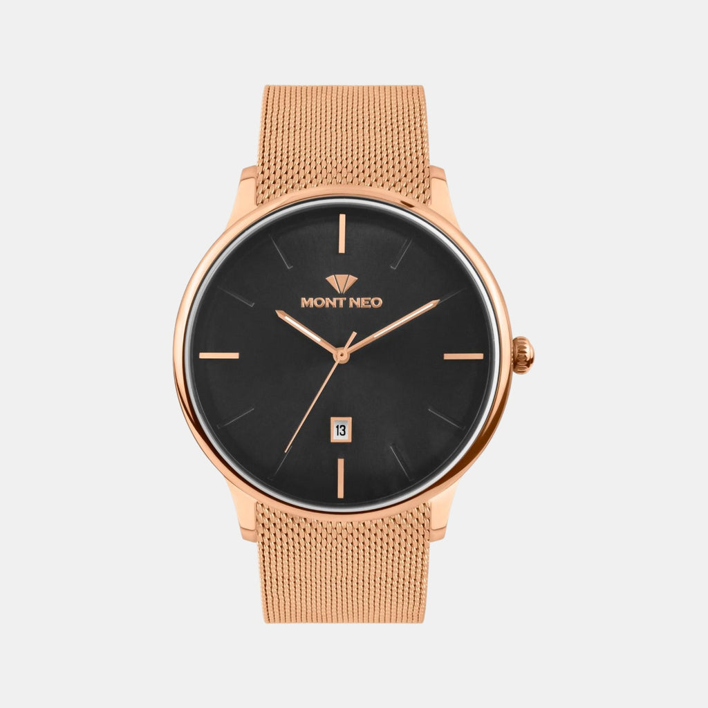 Men Quartz Black Dial Analog Mesh Watch G1052E-B3304