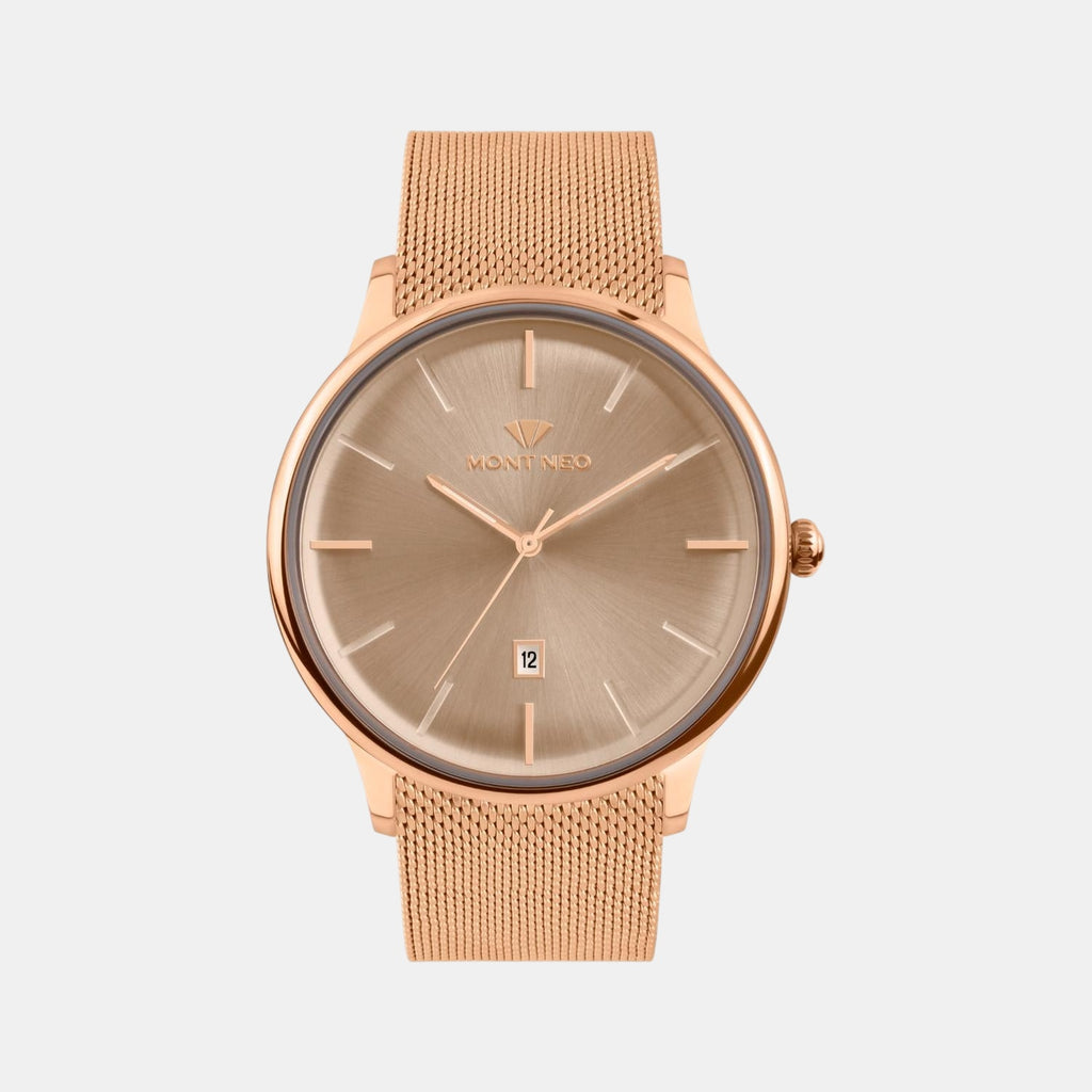 Men Quartz Rose Dial Analog Mesh Watch G1052E-B3307