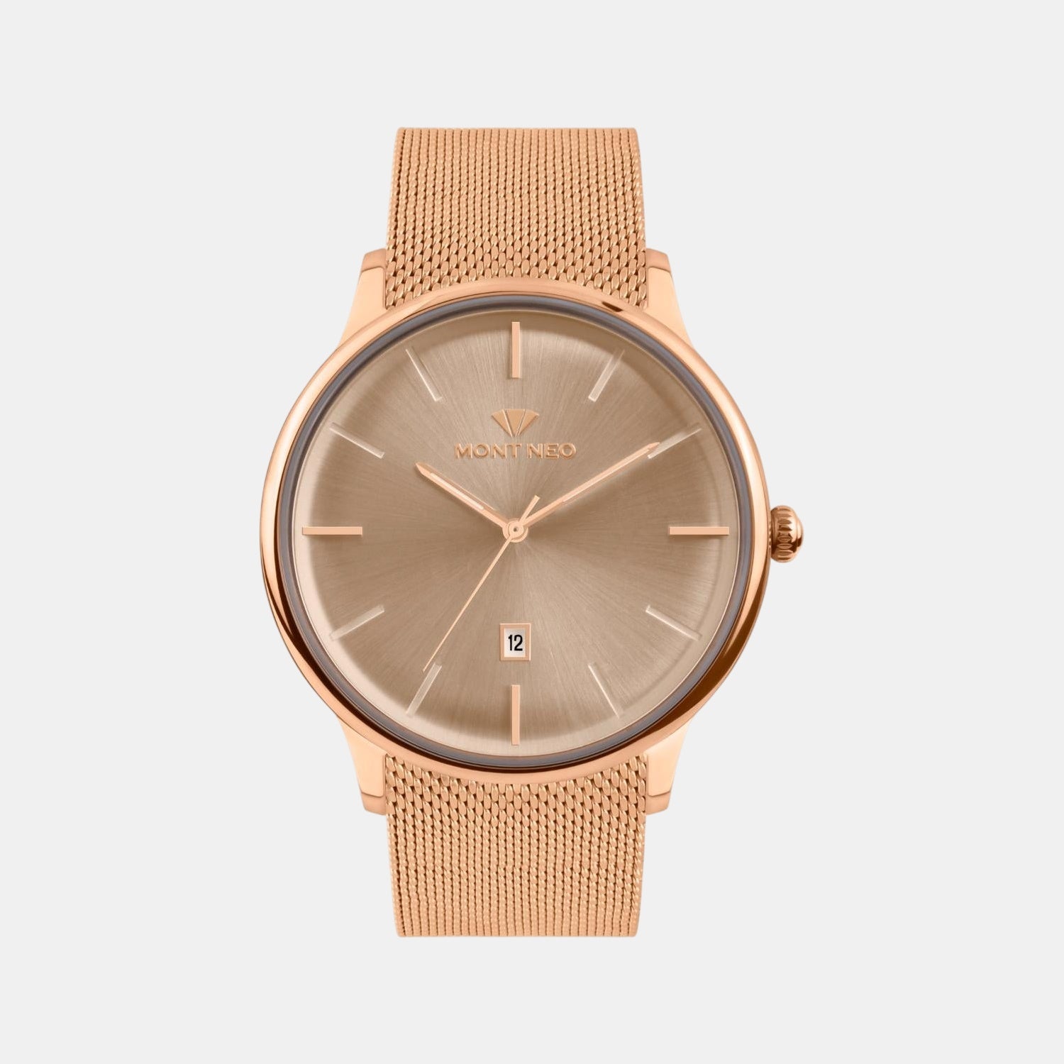 Men Quartz Rose Dial Analog Mesh Watch G1052E-B3307