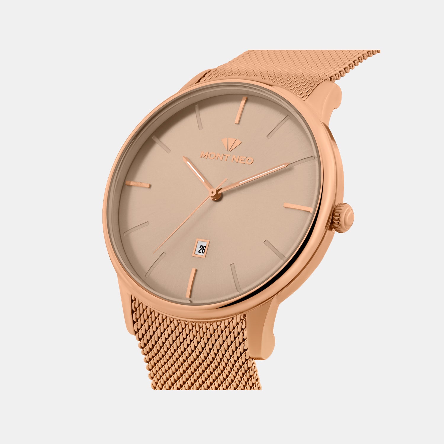 Men Quartz Rose Dial Analog Mesh Watch G1052E-B3307