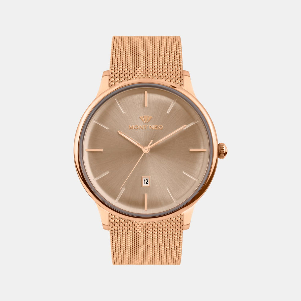 Men Quartz Rose Dial Analog Mesh Watch G1052E-B3307