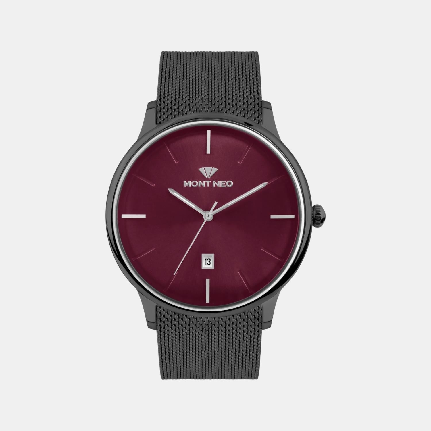 Men Quartz Red Dial Analog Mesh Watch G1052E-B4412