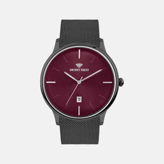 Men Quartz Red Dial Analog Stainless Steel Watch G1052E-B4412