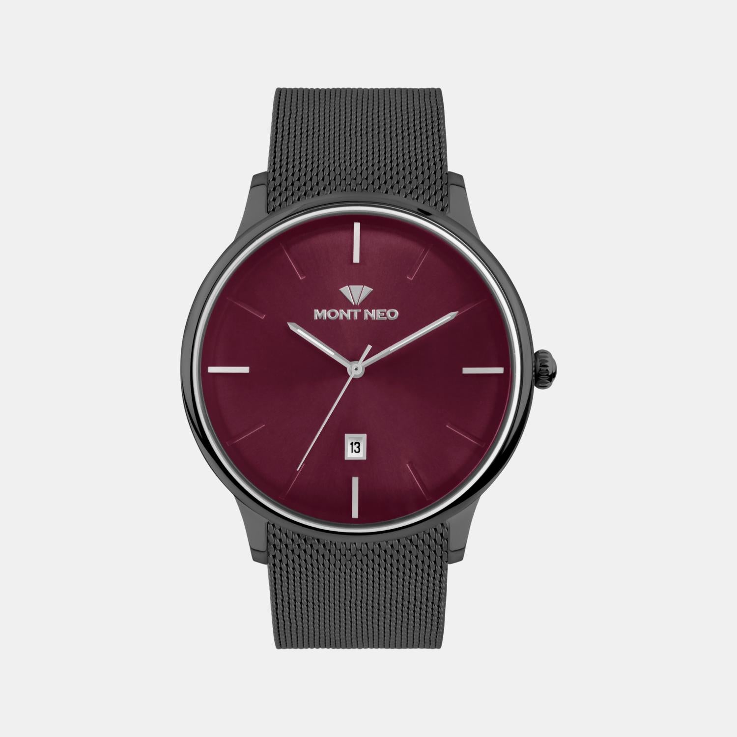 Men Quartz Red Dial Analog Mesh Watch G1052E-B4412