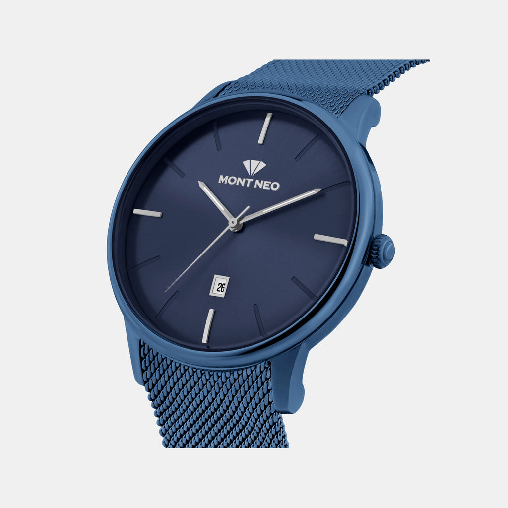 Men Quartz Blue Dial Analog Mesh Watch G1052E-B5505