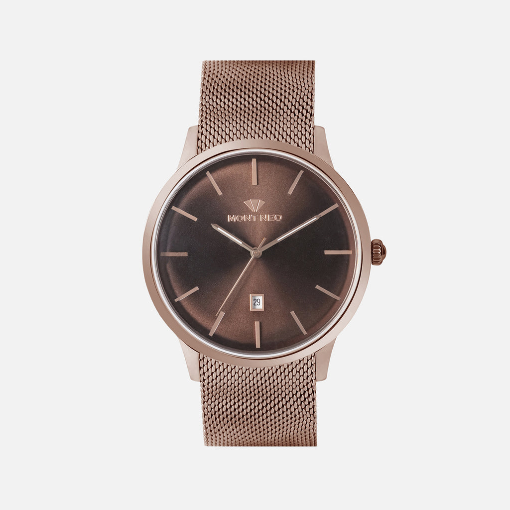 Men Quartz Brown Dial Analog Mesh Watch G1052E-B6606