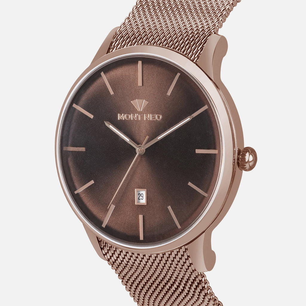 Men Quartz Brown Dial Analog Mesh Watch G1052E-B6606