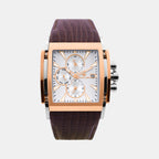 Men Quartz Silver Dial Multi-Function Leather Watch G1057M-L1303