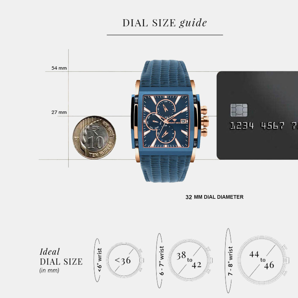 Men Quartz Blue Dial Multi-Function Leather Watch G1057M-L3505