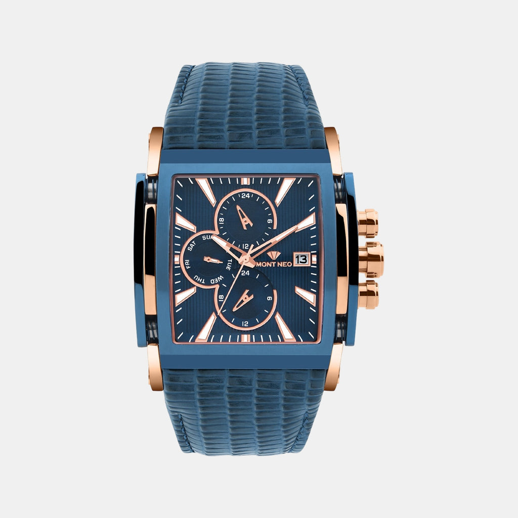 Men Quartz Blue Dial Multi-Function Leather Watch G1057M-L3505