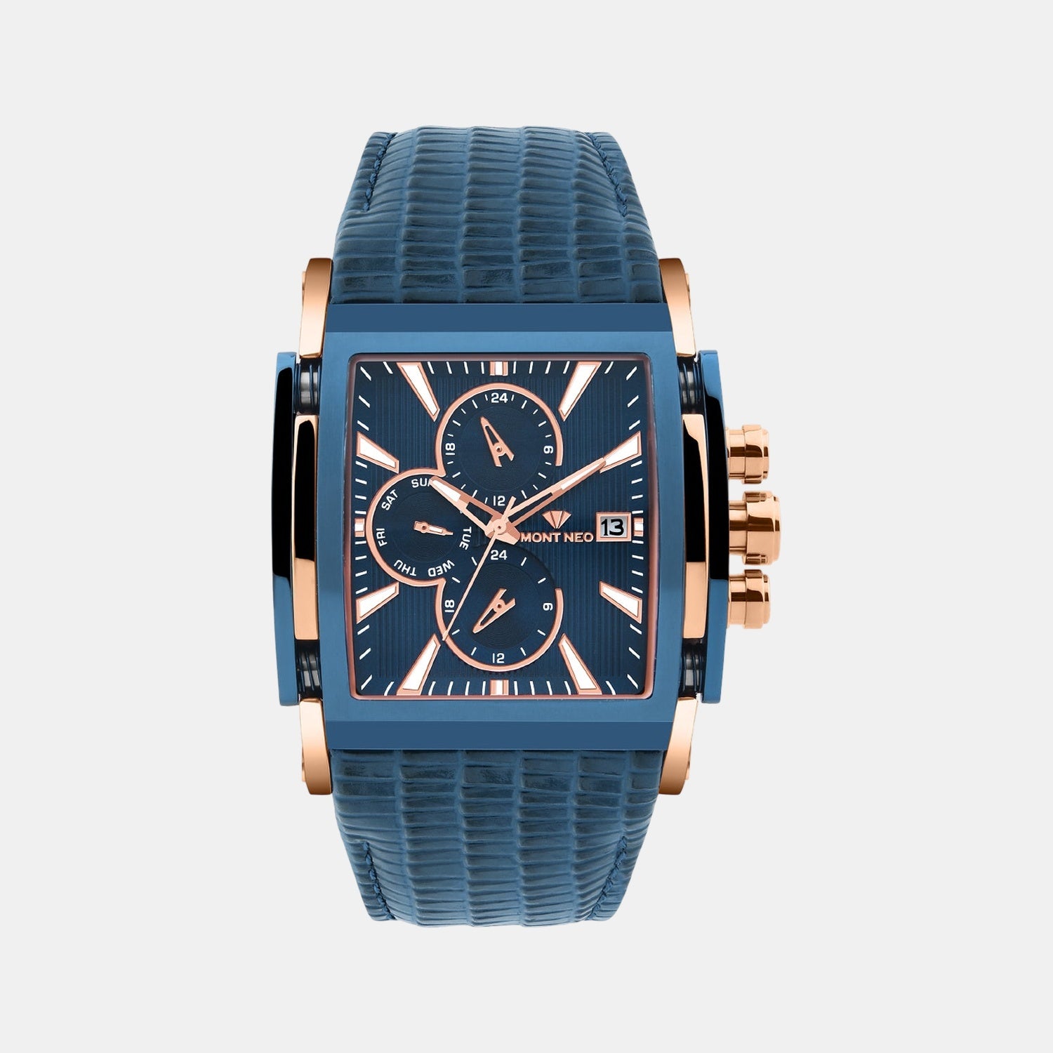 Men Quartz Blue Dial Multi-Function Leather Watch G1057M-L3505