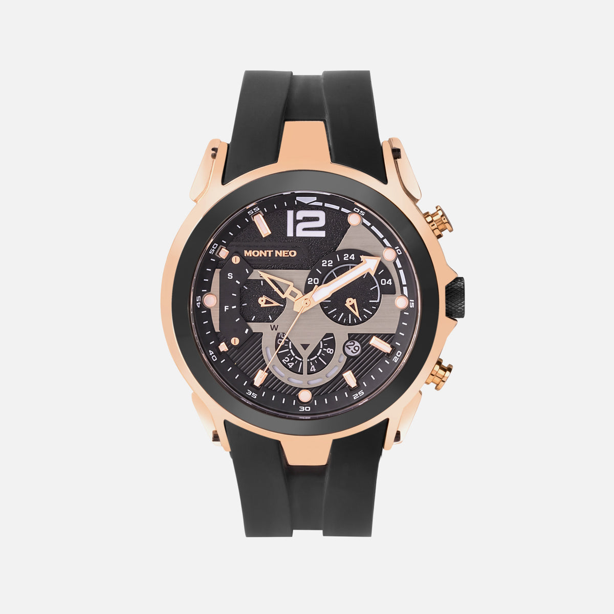 Men Quartz Black Dial Multi-Function Silicone Watch G1059C-P3404