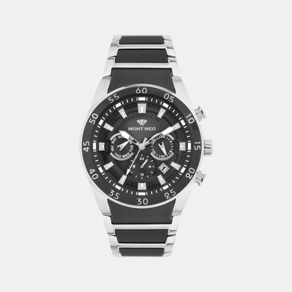 Men Quartz Black Dial Multi-Function Metal Watch G1062M-M1404