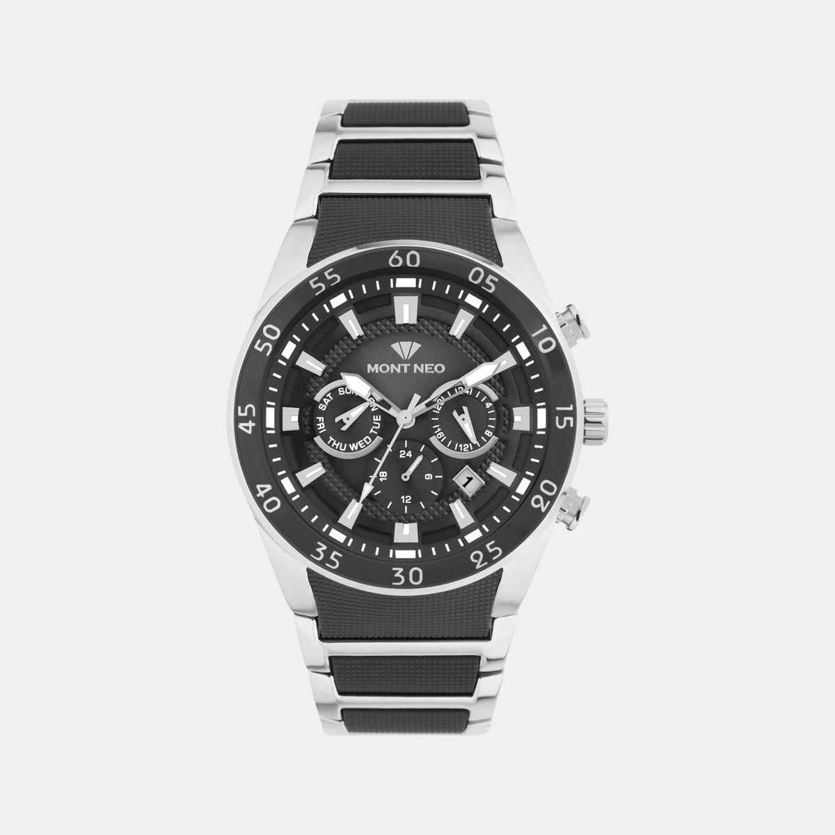 Men Quartz Black Dial Multi-Function Metal Watch G1062M-M1404