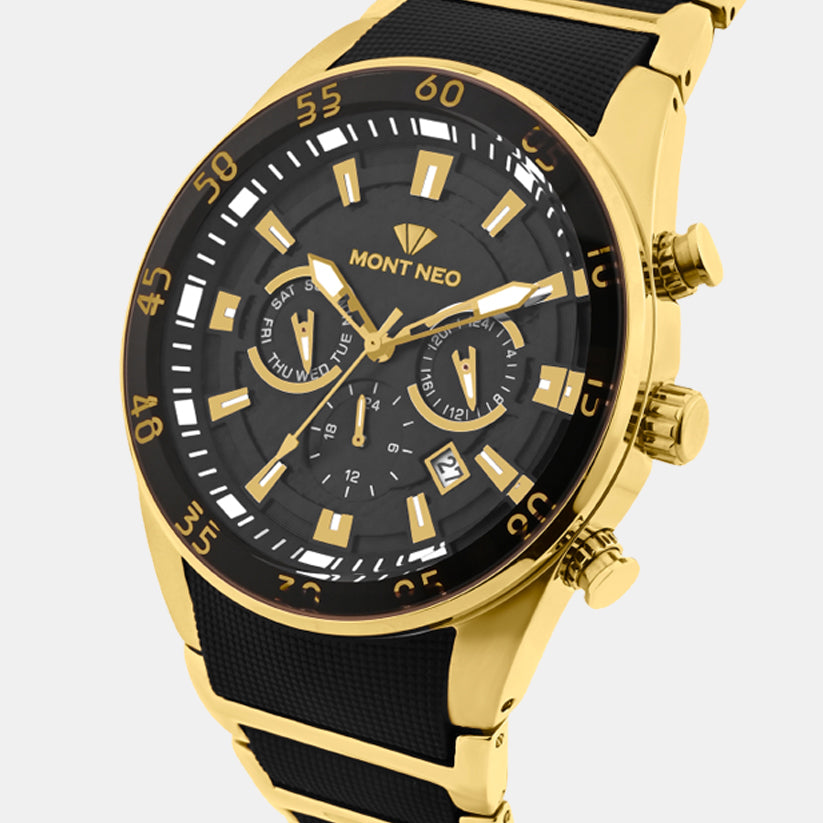 Men Quartz Black Dial Multi-Function Metal Watch G1062M-M2404