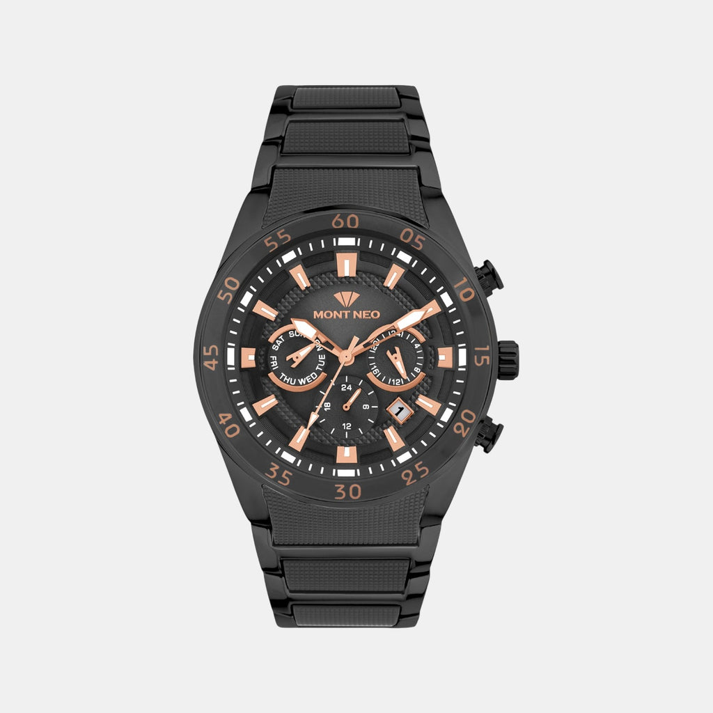 Men Quartz Black Dial Multi-Function Metal Watch G1062M-M4404