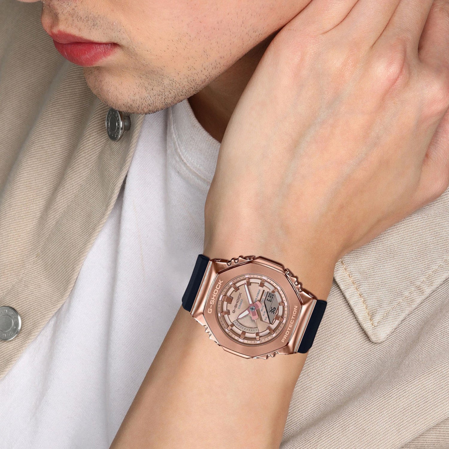 G-Shock Women Quartz Rose Gold Dial Analog-Digital Resin Watch G1165