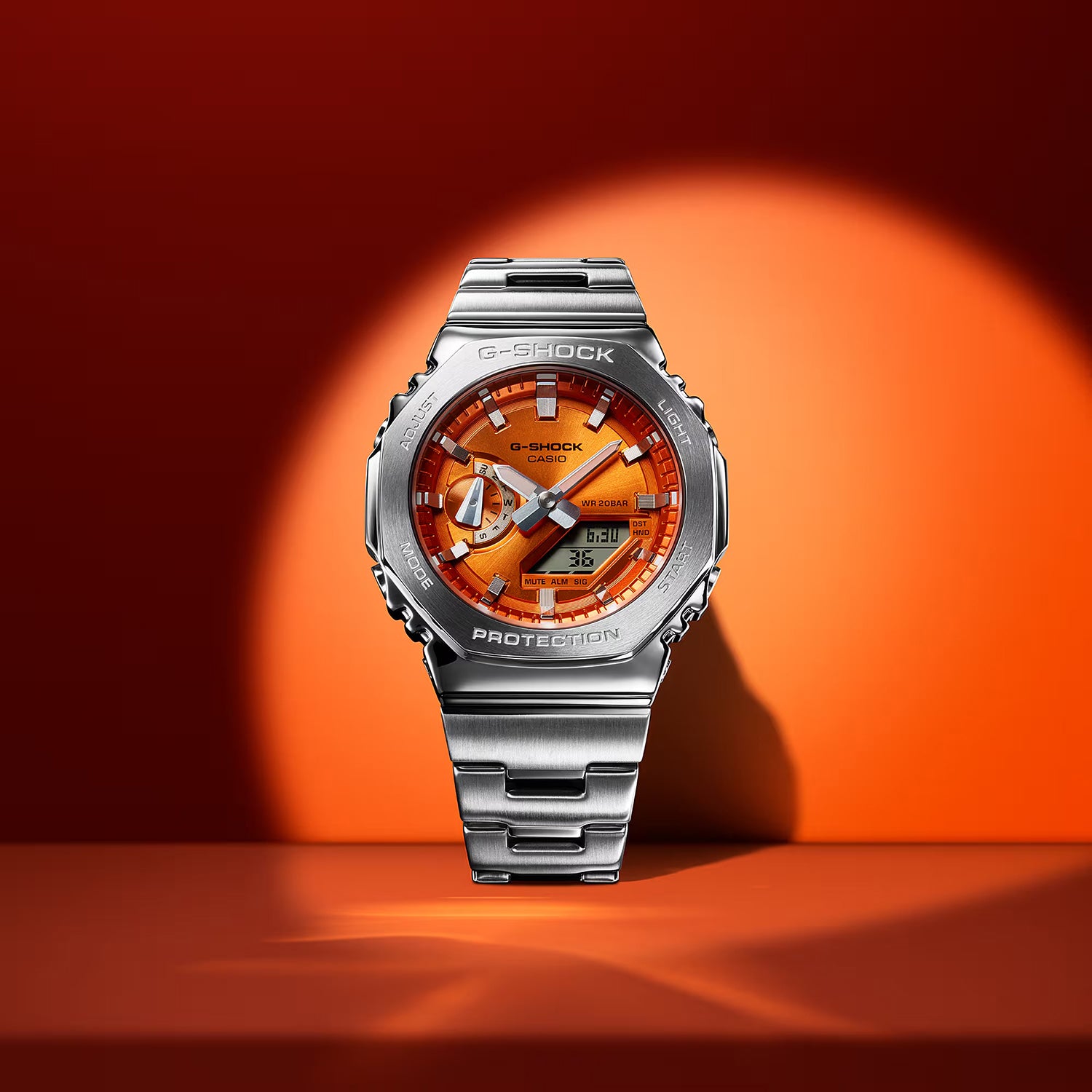 G-Shock Men Quartz Orange Dial Analog-Digital Stainless Steel Watch G1610