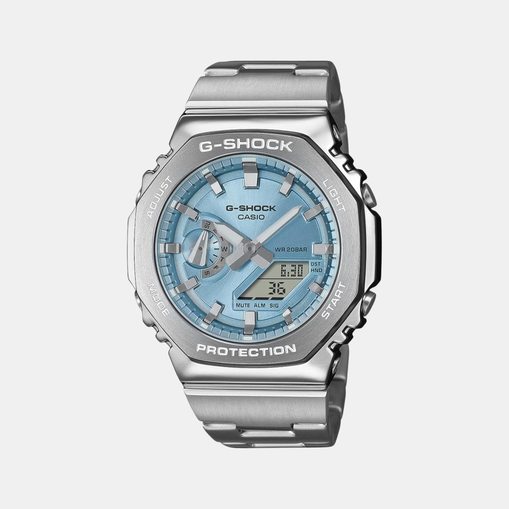 G-Shock Men Quartz Light Blue Dial Analog-Digital Stainless Steel Watch G1613